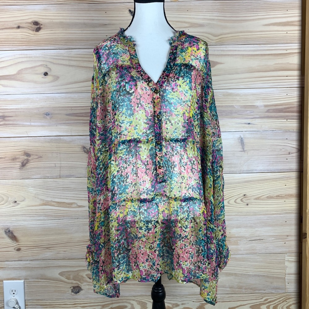 Sundance Tunic Top Womens XXL Tiered Sheer Floral Blouse